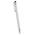 A metal ballpoint pen in white with silver accents and a clip, featuring a simple design and prominent branding.