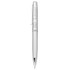 A silver twist action mechanical pencil with a clip and a branding logo on the barrel.
