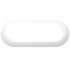 A pair of white earbuds in a sleek, elongated charging case. The case features a simple design and has a logo.