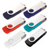 A set of six Rotate USB flash drives in navy, red, teal, white, black, and purple, featuring a logo. Each drive is 8GB.
