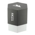 A drink bottle in dark grey and white, featuring a hexagonal shape and a branded logo.