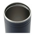 A drink bottle with a dark exterior and stainless steel interior, featuring a smooth lip and a logo.