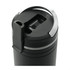 A drink bottle in black with a silver accent, featuring a straw opening and a secure lid. Branding is visible.