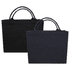 A black and dark navy recycled tote bag with dual handles, featuring a subtle logo on one side.