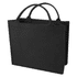 A black recycled tote bag with two handles and a spacious design, featuring a branded logo.
