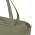 A green recycled zip tote bag featuring long handles and a zip closure. It has a logo on the side.