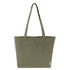 A large, olive green recycled zip tote bag with long handles and a simple design. It features a logo.