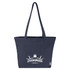 A navy tote bag featuring a logo and a stylish design with antlers and trees.