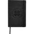 A black soft bound journal with an embossed floral design and an elastic closure. It includes a ribbon bookmark.
