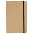 A plain brown journal with a black elastic band closure, featuring a simple design and soft cover.