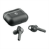 True wireless earbuds in black with a matching charging case, featuring a logo on the case.