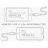 A charging cable with a 2-in-1 reversible tip for Micro-USB and iOS devices, featuring a simple, sleek design.