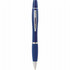 A navy blue pen-highlighter with a silver clip and accents, featuring a sleek design and a logo on the barrel.