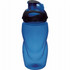 A drink bottle in blue with a black lid and a logo, designed for sports and active use.