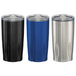A drink bottle featuring a set of three Rocky 590ml vacuum tumblers in black, blue, and silver, each with a lid.