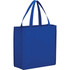 A blue non-woven tote bag with two handles and a simple design. It features a branded logo.