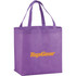 A purple non-woven shopper tote bag with two handles and a logo on the front.