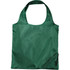 A green foldable tote bag with a simple design and a small attached pouch for storage. It features a logo.