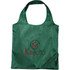A green foldaway tote bag with a logo, featuring a spacious design and a drawstring closure.