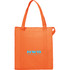 An orange insulated grocery tote with sturdy handles and a logo on the front. It has a simple, sleek design.