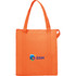An orange insulated grocery tote bag with shoulder straps and a logo on the front.