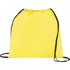 A yellow non-woven drawstring sportpack with black drawstrings. The bag has a simple design and features a logo.