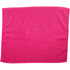 A pink gym towel with a soft texture, featuring a logo on one side. Ideal for leisure and outdoor activities.