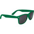 Green sunglasses with dark lenses and a sleek design. The glasses feature a logo on the side.