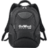 A black 35L computer backpack featuring a front zip pocket and mesh side pockets. The bag includes a logo.