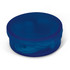 A round, blue container featuring Mondo Earbuds coiled neatly inside. The container has a simple closure mechanism.