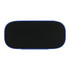 A Bluetooth speaker in blue with a black mesh grille and a sleek, compact design. It features a logo.