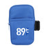 A drink bottle pouch in blue with a zippered pocket and branding. It features an adjustable strap for securing.