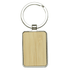 A rectangular keyring made of recycled zinc alloy with a bamboo insert, featuring a shiny silver finish.