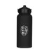A drink bottle in matte black with a rubber-coated finish and a logo design.