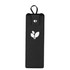 A black PU leather bag with a loop and a logo. The design is sleek and minimalistic.