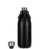 A drink bottle with a matte black finish, featuring a stainless steel cap and sturdy design.