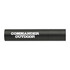 A black rechargeable flashlight with a cylindrical design, featuring a logo on the side.