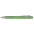 A metal pen in a vibrant green color with silver accents and a textured grip.