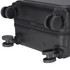 A black wheeled cabin trolley with smooth-rolling wheels and a sturdy zipper closure. It features a simple, sleek design.