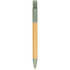 A pen with a bamboo barrel and green accents, featuring a logo. It has a modern design suitable for promotional use.