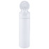 A drink bottle in white with a flip straw lid and a logo on the body, designed for easy use.