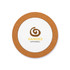 A cork coaster featuring a circular design with a white centre and a logo in brown and yellow.