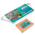 A power bank with a colorful underwater design featuring two children swimming, accompanied by a brown box.