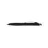 A black plastic pen with a silver clip, featuring a sleek design and a glossy finish.