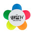 A highlighter set in a flower shape featuring green, blue, pink, and orange petals, with a central logo.