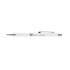 A metal pen in white with a silver clip and a logo printed on the barrel.