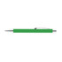 A green aluminium pen with a silver clip. The pen features a sleek, modern design and has a logo.