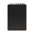 A black spiral-bound notebook with a smooth textured cover and blank pages.