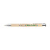 A plastic pen with a cork-like barrel and silver accents, featuring a logo.