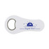 A drink bottle opener with a sleek white design featuring a blue sunset graphic and the text "Sunnydale Resort."